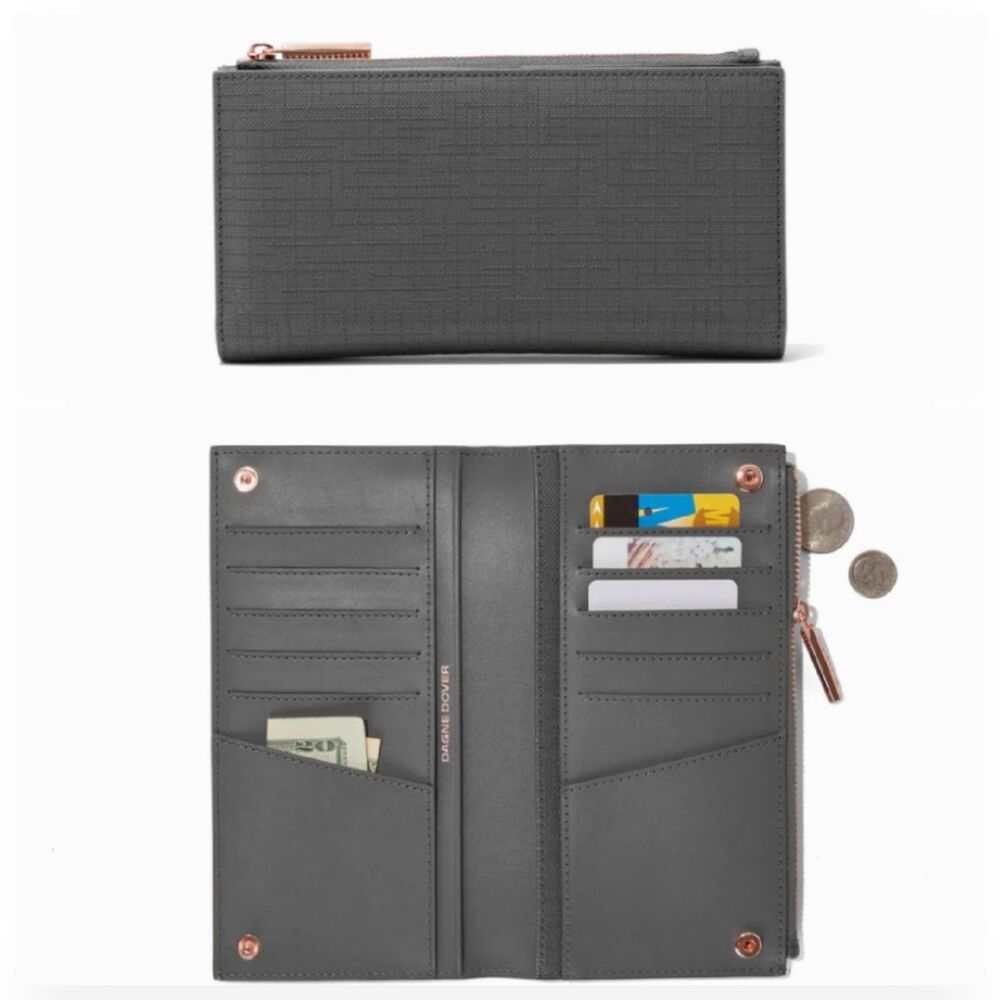 Dagne Dover Slim Vegan Wallet Slate Grey Repreve recycled poly coated canvas